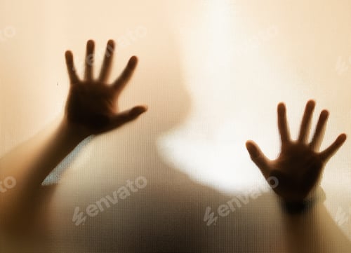 Preview: Shadowy figure, man behind glass - horror background