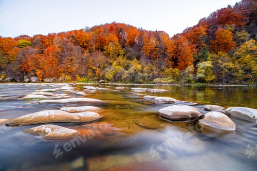Preview: River rapids with autumn forests on banks