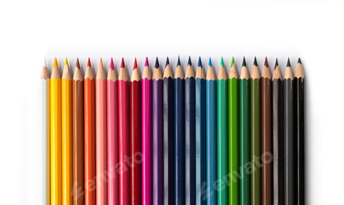 Preview: Colorful multi colored pencils on white background. Education, Business. Art