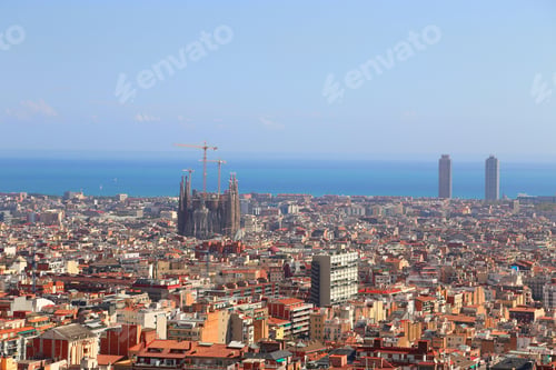 Preview: Beautiful view of Barcelona with famous Sagrada Familia church,