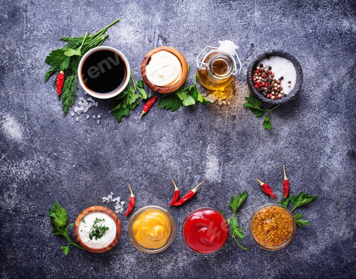 Preview: Set of different sauces and spices