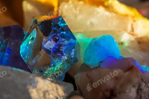 Preview: natural clear quartz crystal in blue prism light