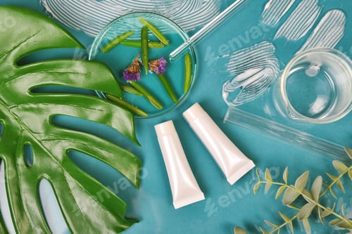 Preview: Natural skincare beauty products, Organic botany extraction and scientific glassware