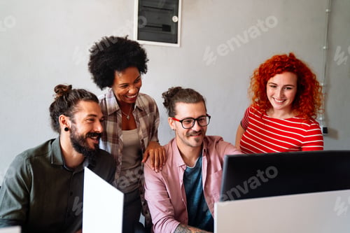 Preview: Team of programmers writing digital code in the metaverse and working together on the internet