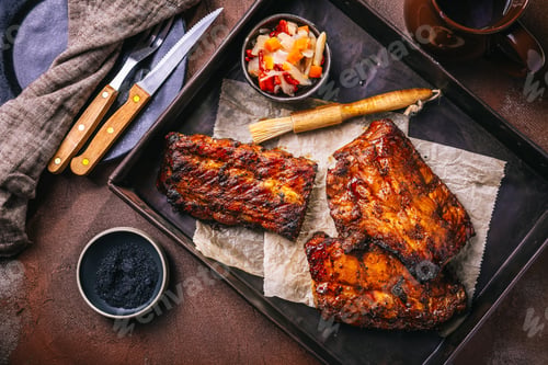 Preview: Barbecue pork spare ribs from airfryier with fermented vegetables