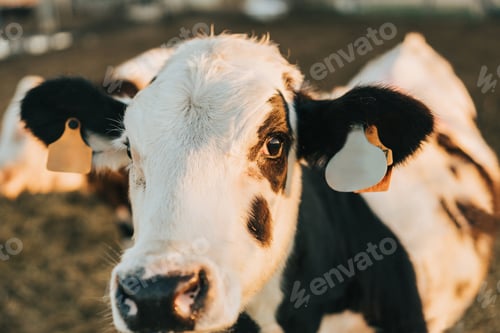 Preview: close-up heifer looking at camera at dawn