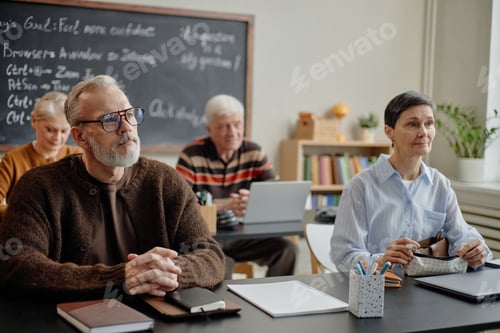 Preview: Senior Caucasian Man and Woman Attending Adult Education Class Together