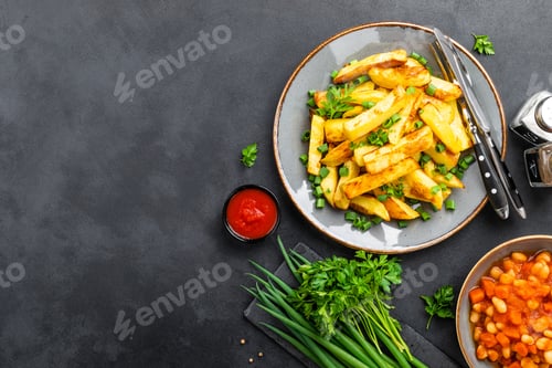 Preview: Baked, fried potato on plate