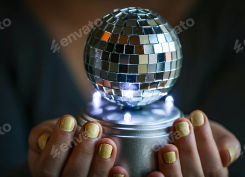 Preview: Hands with yellow polish holding sparkly sphere