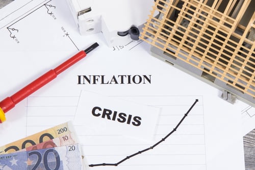 Preview: Electric fuse, screwdriver, small house under construction and currencies Euro