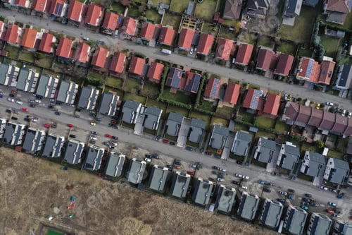 Preview: Aerial View of European Real Estate Neighborhood, Residential Area Housing Estate, Urban Environment