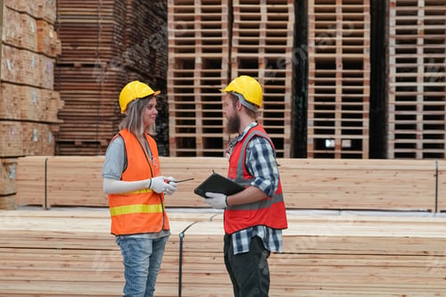 Preview: Logistics Managers Discussing Warehouse Plan In Progress Works In Warehouse Industry.