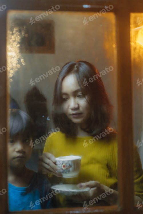 Preview: Drinking a cup of coffee and rainy day