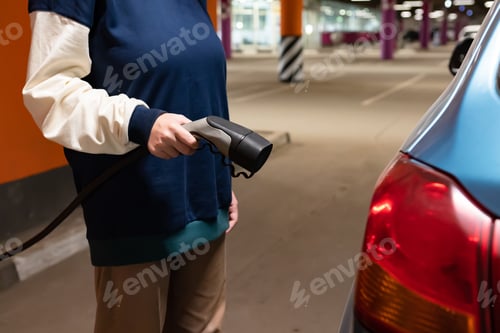 Preview: Manual car wash with pressurized water in car wash outside. Summer Car Washing. Cleaning Car Using H