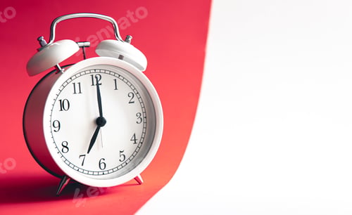 Preview: White stylish alarm clock on Viva Magenta background.
