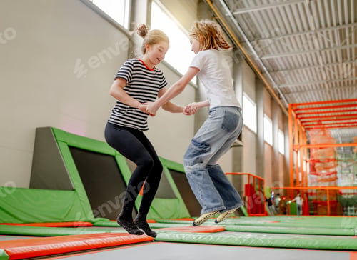 Preview: Pretty girl in trampoline park having fun
