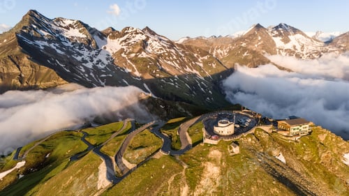 Preview: Sunrise Over Edelweissspitze, Grossglockner High Alpine Road, Austria, drone view