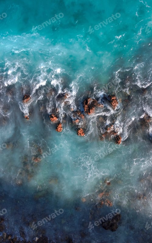 Preview: Aerial shot of tranquil ocean waves over the cliffs