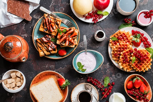 Preview: Breakfast table with waffles