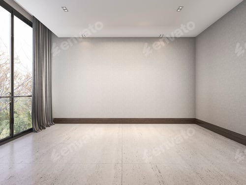 Preview: 3d rendering empty white minimal room with nice wallpaper near window