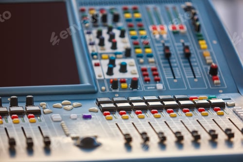 Preview: Professional audio mixer console detail. Sound equipment. Live event