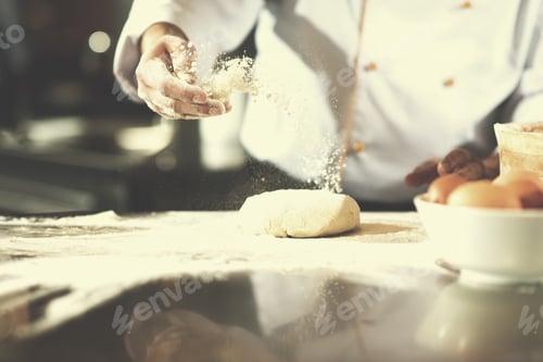 Preview: chef hands preparing dough for pizza