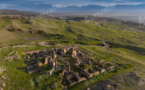 Preview: Aerial View of Hierapolis Ancient City and Pamukkale Travertines in Denizli Turkey