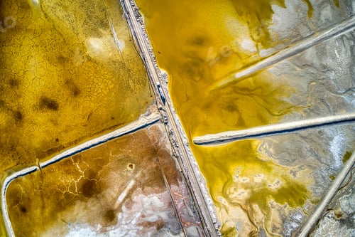 Preview: Aerial shot of a yellow salt lake in Searles, California