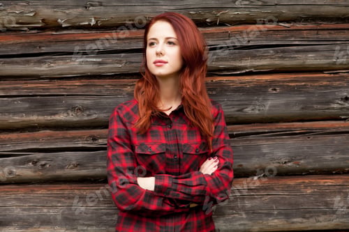 Preview: Portrait of a redhead woomen in tartan