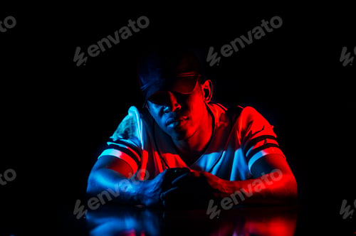 Preview: Red blue african man silhouette.