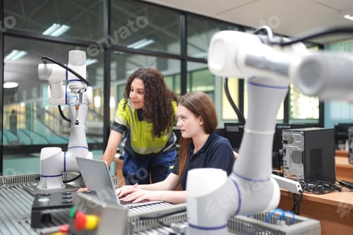 Preview: Students collaborate on robotics project in modern laboratory during daytime