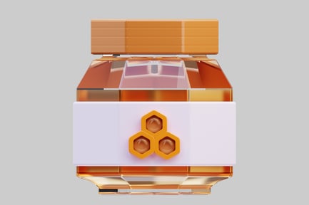 Preview: Rectangular honey jar with multicolored honeycombs and label