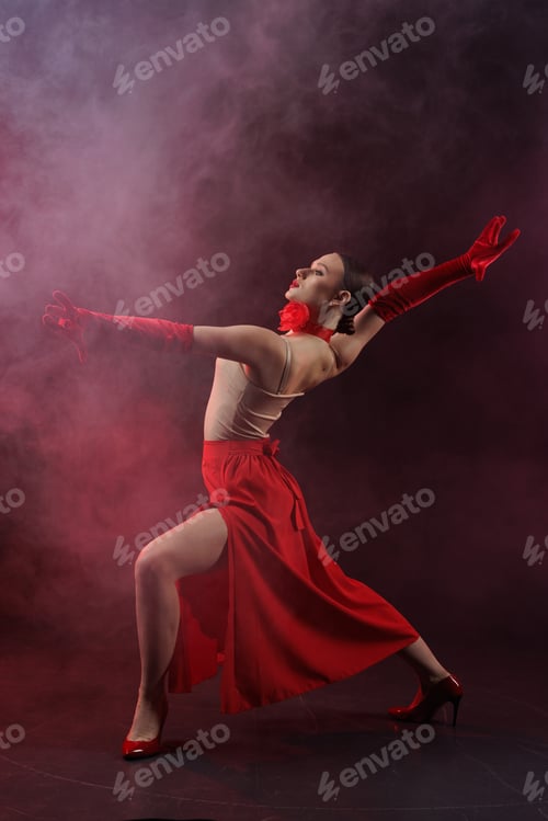 Preview: Expressive Solo Dancer Performing Dramatic Studio Pose with Red Costume