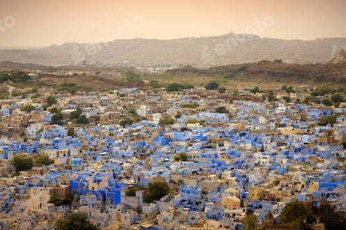 Preview: Elevated cityscape with blue painted buildings, Jodhpur, Rajasthan, India