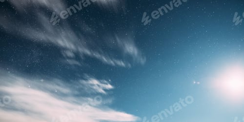 Preview: Moonrise In Winter Night Starry Sky With Glowing Stars. Amazing Bright Blue Night Starry Sky With