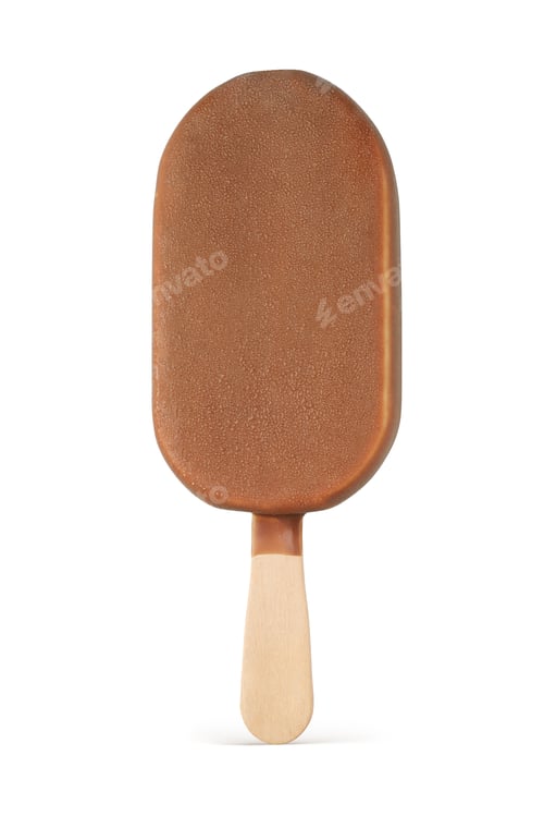 Preview: Brown chocolate coated popsicle ice cream isolated on white.