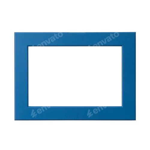 Preview: Blue blank picture frame, realistic horizontal picture frame. Empty vibrant blue picture frame