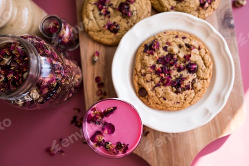 Preview: Rose tahini chocolate chip cookies and rose latte
