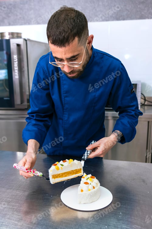 Preview: "Pastry Perfection: Skilled Young Chef Crafting an Exquisite Freshly Baked Cake