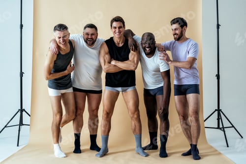 Preview: Multiethnic group of men posing for body positive