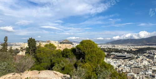 Preview: Athens, Greece cityscape and Parthenon, Acropolis hill and museum. View from Filopappos hill