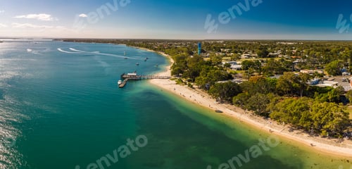 Preview: Aerial view of Bongaree Jetty on Bribie Island, Sunshine Coast,