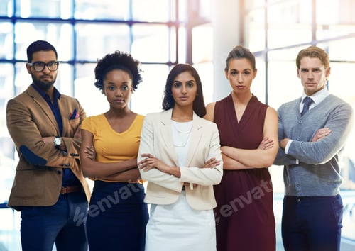 Preview: Portrait of a diverse group of businesspeople standing together in an office