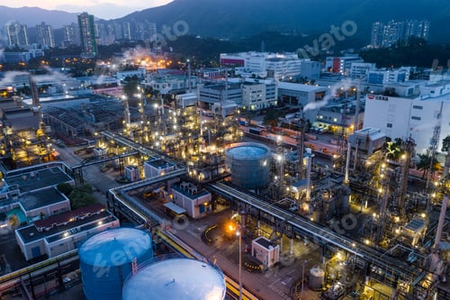 Preview: Top view of industrial factory in Hong Kong at night