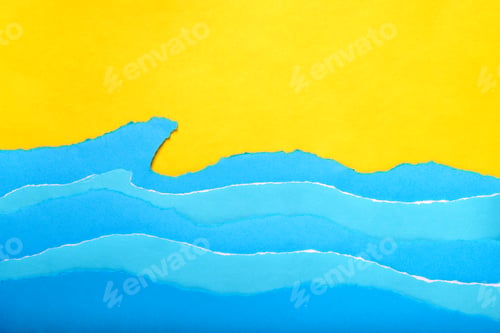 Preview: Beach landscape created with torn paper. Colorful summer background.