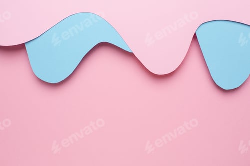 Preview: Different layers of abstract paper pink and blue waves on pastel background with copyspace