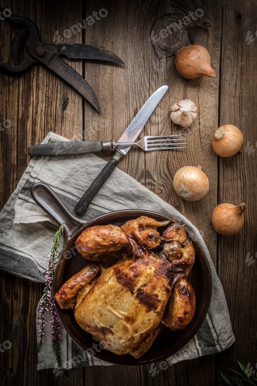Preview: Roasted chicken on plate.
