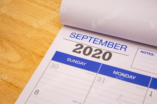 Preview: Events and planning, month of September 2020 on calendar