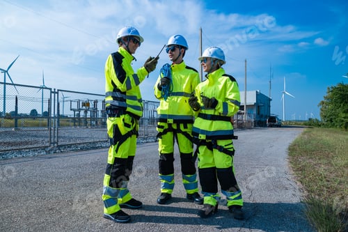 Preview: Engineers with equipment assessing wind farm site