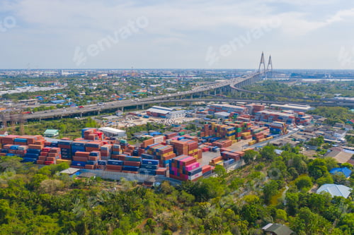 Preview: Shipping container site loading in logistic port warehouse storage business import and export goods